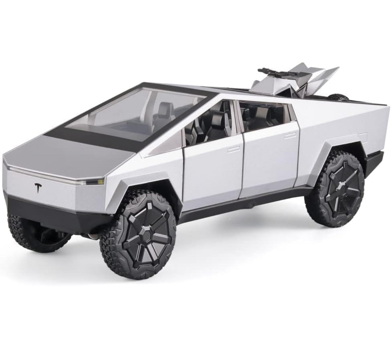 1:24 Tesla Cybertruck Pickup with Motorcycle – Diecast Alloy Toy Car with Lights & Sound