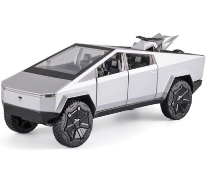 1:24 Tesla Cybertruck Pickup with Motorcycle – Diecast Alloy Toy Car with Lights & Sound