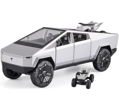 1:24 Tesla Cybertruck Pickup with Motorcycle – Diecast Alloy Toy Car with Lights & Sound