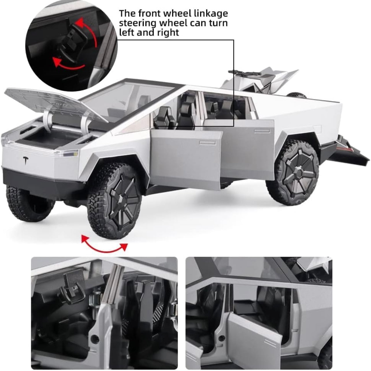 1:24 Tesla Cybertruck Pickup with Motorcycle – Diecast Alloy Toy Car with Lights & Sound